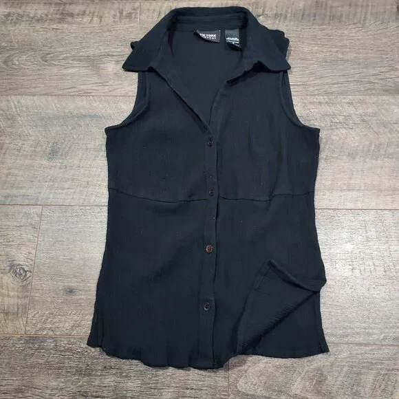 New York&Co Maxi Skirt Black Floral Sleevless Top Crinkle Size S 1990 Vintage - Picture 5 of 16